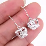 Designer Inspired 925 Sterling Silver Crystal Crown Shaped Dangle Earrings B104