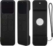 Protective Silicone Remote Case for Apple TV 4K / 4th Gen Remote Control, Shockproof, Washable and Skin-Friendly, Anti-Lost wtih Lanyard, Protective Remote Cover for All Remote Buttons (Black)
