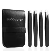 [4+1 Pieces] Tweezers Set with Travel Case, Great Precision Upgrade Professional
