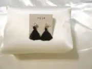 Aqua Gold Tone 1-1/2" Crystal Black Tassel Stud Drop Earrings Y 402 $22