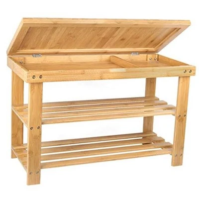 Shoe Rack Storage Bench Bamboo Organizer Entryway Organizing Shelf with Natural