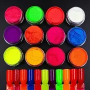 12 Colors Neon Pigment Nail Powder, Kalolary Fluorescent Iridescent Acrylic Matte Powder for Halloween Christmas Birthday Party Eyeshadow Makeup Nail Art Decoration