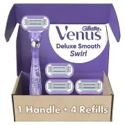 Extra Smooth Swirl Razors for Women, 1 Venus Razor, 4 Razor Blade Refills, Fl...