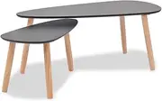 Small Coffee Table Set of 2, Side End Tables for Living Room, Bedroom, Office, Solid Pinewood Black