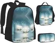 [StOlmx] 3 Pack Backpack Portable Waterproof Insulated Lunch Bag and Pencil Case Fashion Cute White Daisy, White Lotus Flowers, Talla única
