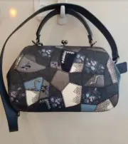 $695 COACH 1941 Kisslock Frame Mxd Lther Snakeskin Patchwork Bag Charcoal Slate