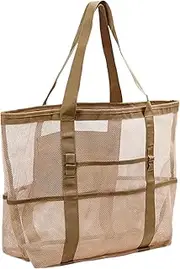 [zenaogaawbo] Mesh Beach Bag, Large Beach Tote Bag with 8 Pockets, Waterproof Swimming Pool Bag, Travel Bag for Women and Men