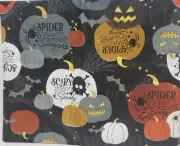 Peva Vinyl Flannel Back Tablecloth, 60" Round, HALLOWEEN PUMPKINS ON BLACK,GR