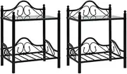 Bedside Table Set of 2, Nightstand with Storage Compartment, Steel Frame Sofa Side Organiser Tables Storage Cabinet End Table Night Stand for Living Room and Bedroom, 45x30.5x60 cm Black