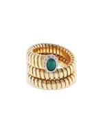 Alberto Milani 18K Yellow Gold Via Giardino Emerald & Diamond Tubogas Wrap Ring