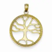 14K YELLOW GOLD TREE OF LIFE IN CIRCLE ROUND FRAME CHARM PENDANT - 1.8 GRAM