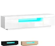 [ALFORDSON] 180x40x45cm,RGB LED TV Cabinet Stand Unit,1 Drawer＆2 Side Storage Cabinets, Tempered Glass Shelves,TV Entertainment Unit, Minimalist Design Multimedia Centres,White