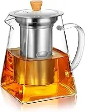 CNGLASS Glass Teapot with Infuser,700ml Clear Glass Tea Kettle with Removable Stainless Steel Strainer,Stovetop Safe Glass Teapot for Blooming and Loose Leaf Tea