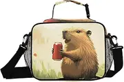 Soda Capybara Funny Insulated Lunch Box for Women Men - Ideal for Work, Picnics - Includes Adjustable Shoulder Strap