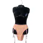 Savage X Fenty Garter Belt Sissy Panty Pink Orange Checker Plus Size 3X NWTS