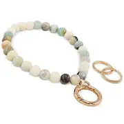 Beaded Wrist Key Lanyard, Natural Stone Wristlet Keychain Lanyard for Amazonite