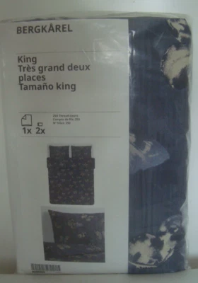 Ikea BERGKAREL King Duvet Cover and 2 Pillowcases Bed Set Dark Blue Butterflies