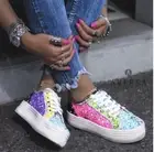Steve Madden Bobbi 30 Multi Women's Platform Wedge Sneakers Bandanna Rainbow 8