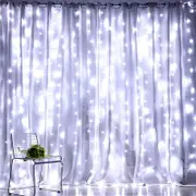 300LED Curtain Lights Window Hanging Fairy Party String Lights With Remote Timer-White