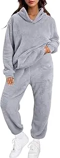 [Generic] Winter Warm Fleece Pajamas for Women Set Cute Fluffy Hooded Loungewear Soft Pj Pants Comfy Loose 2 Piece Outfits 2024