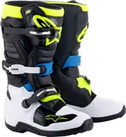 Alpinestars Tech 7S S25, boots youth , color: Black/White/Blue/Neon-Yellow , size: 2 US