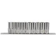 Draper 3/8"D 11 Piece Imperial Deep Socket Set on Metal Rail 5/16 to 15/16 16495