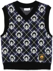 Pattern knitted vest XS black