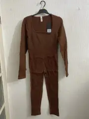 Mooslover brown ribbed jumpsuit XL UK 14-18 seamless sculpt fit long sleeve