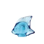 Factory New Lalique France Fish Sculpture in 'Light Blue' with Box