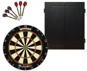 Winmau Blade 6 TRIPLE CORE Dart Board + Quantum Cabinet + Darts Set