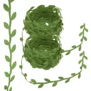 22 Yards Dark Green Leaf Ribbon, Leaves Trim Rope Artificial, Style 8