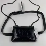 ALDO Black Croc-Embossed Crossbody Belt Waist Bag Chain strap Adjustable NWT NEW