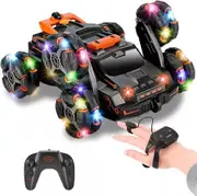 Remote Control car,RC Stunt Car Toy For Kids with 4WD 2 Stunt Swingable Tires,Spray Funtion Double Sided 360 Rotating Two Way Control Color Orange
