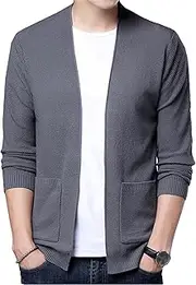 [Qolkmuiy-GJ] Men's Lightweight Long Sleeve Cardigan, Shawl Collar, Open Front Sweater, Casual Cardigan with Pocket