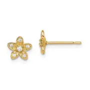 Madi K Kid's Earrings 14k Yellow Gold Cubic Zirconia Flower, 0.61 gram