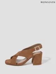 Monsoon Natural Cally Suede Crossover Slingback Heels (F83200) | $136