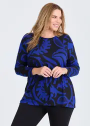 [Virtuelle] Taking Shape Bamboo Cosy Abstract Top Size 30 in Ultramarine / Black - Plus Size Women's Tops & T Shirts Ultramarine / Black