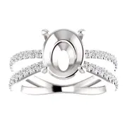 14K Gold Oval Cut w/ Diamond Ring Setting Split-Shank Style Ring Mounting