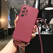 Neck Strap Liquid Silicone Case for Samsung Galaxy A51 A71 A50 A70 S20 FE S10 Plus A21S A32 A73 A53 5G A52 A72 A12 S21 S22 Ultra,Camellia Red,for Samsung A50