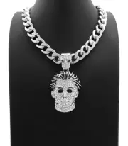Killer Mask Silver Plated Alloy Cubic Zirconia Pendant & Cuban Chain Necklace