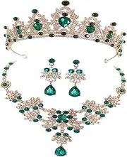 [COLLBATH] Crown Necklace Crystals Necklaces Jewellery for Wedding Crowns for Wedding Suits Necklaces for Women Initial Yellow Gold Earrings Wedding Earrings Rhinestone Green