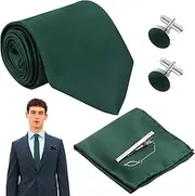 [VEGCOO] Men Tie and Pocket Square Tie Clip Cufflinks Set, Men's Tie 8cm Men's Party Dress Accessories