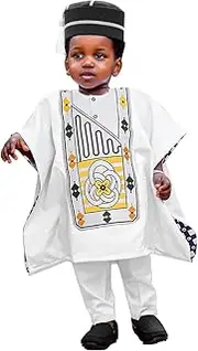 [HD] African Family Matching Outfits Nigerian Boubous Agbada 3 Pieces Embroidery Dashiki Daddy and Son Clothes Set