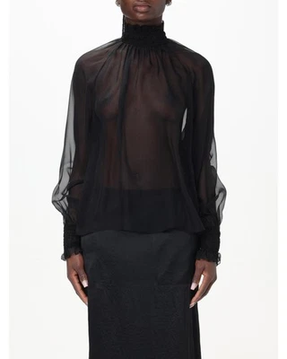 Dolce & Gabbana Sheer High Neck Long Sleeve Blouse Women Black Tops