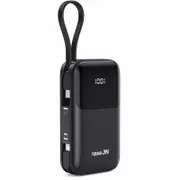 Tough On 20W 10000mAh Power Bank with Built-In Lightning and USB-C Cables Black