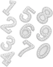 KAILIKETIY 10pcs White 0-9 Number Patches Imitation Pearls Bead Rhinestones Iron On Patch Appliques for Clothing Hat DIY Sewing Garment Applique Accessories