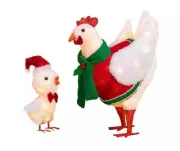 Winter Wonder Lane Christmas Hen & Baby Chick Set Santa Hat Lighted Yard Art