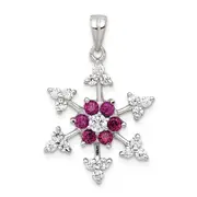 Sterling Silver Rhodium-Plated Created Ruby And Cz Snowflake Charm