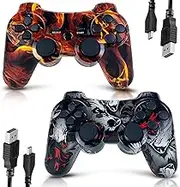 MUZELI Wireless Controller for PS3, 2 Pack Bluetooth Controller for Playstation 3, Dual Vibrating Rechargeable Gamepad joystion with Charging Cables/Thump Grips/Motion Sensor