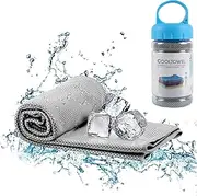iJiZuo Cooling Towel, Microfibre Towel Instant Relief Ice Cold Cool Towel Breathable Mesh Sweat-Absorbent for Sports Leisure for Running, Yoga, Golf, Hiking (Light Grey)